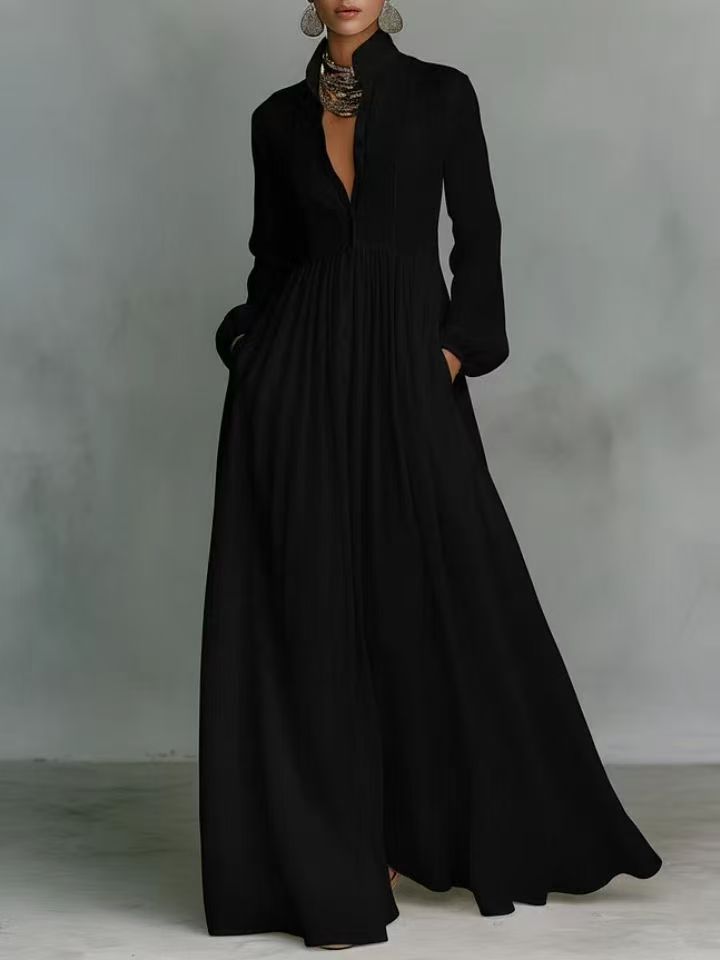 Elegant Pleated Lantern Sleeve Dress