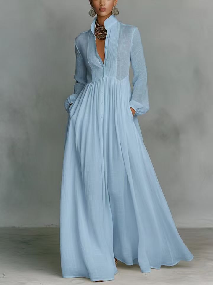 Elegant Pleated Lantern Sleeve Dress