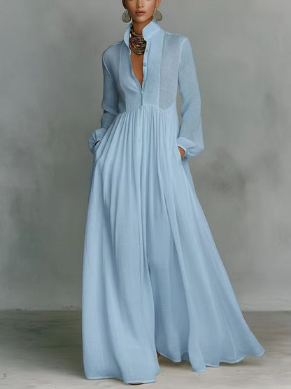 Elegant Pleated Lantern Sleeve Dress