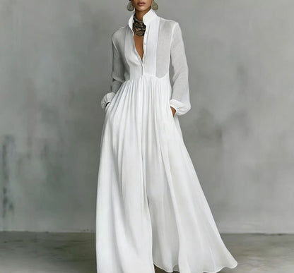Elegant Pleated Lantern Sleeve Dress