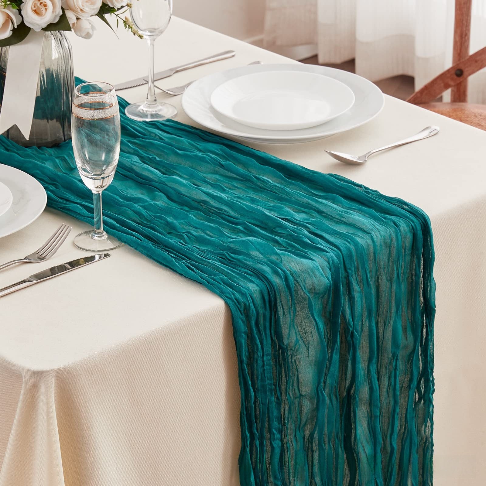 Elegant Pleated Voile Table Runner