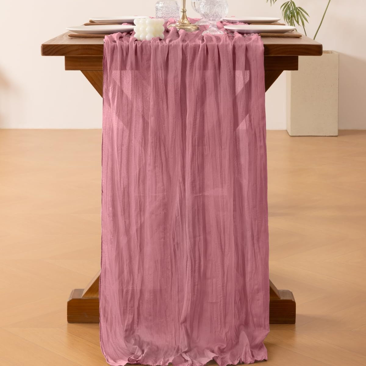 Elegant Pleated Voile Table Runner
