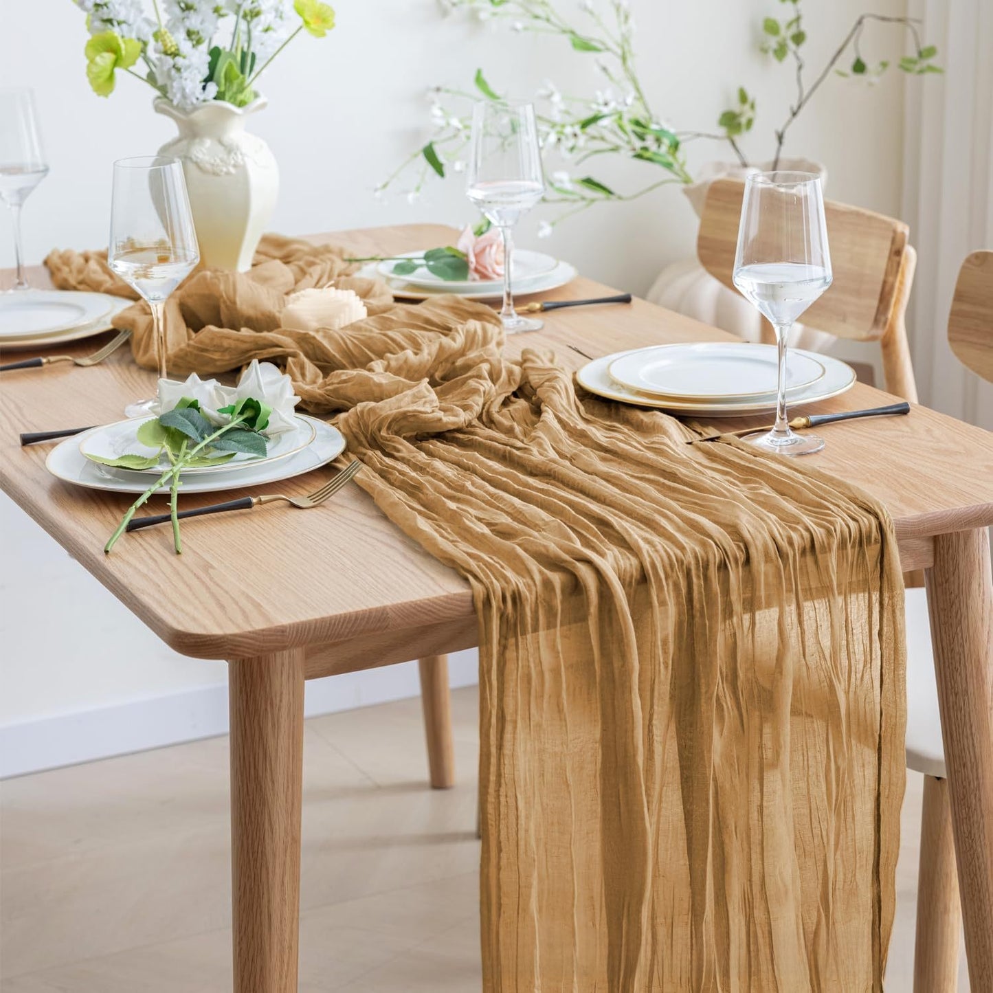 Elegant Pleated Voile Table Runner