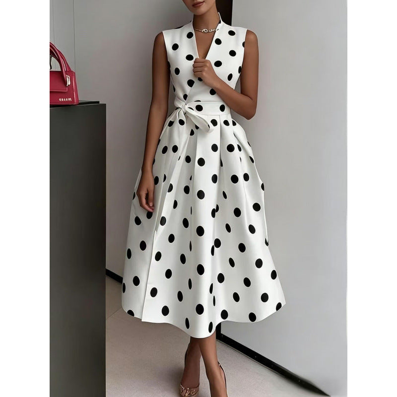 Elegant Polka Dot Waist Slimming Dress