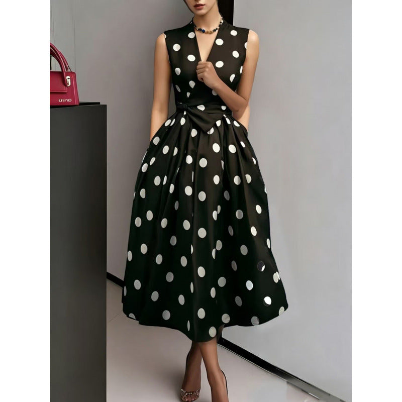Elegant Polka Dot Waist Slimming Dress