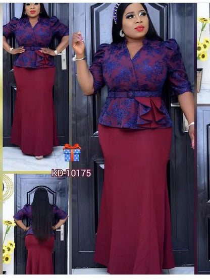 Elegant Printed Fishtail Dress with Seven Sleeves