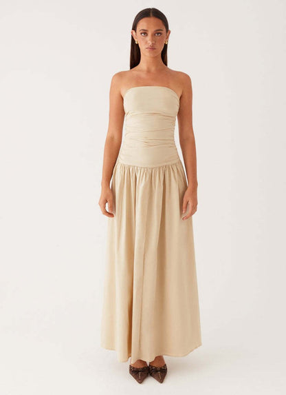 Elegant Printed Strapless Pleated Dress