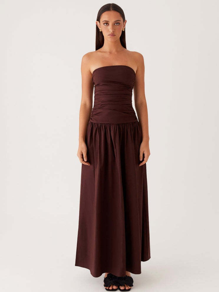 Elegant Printed Strapless Pleated Dress