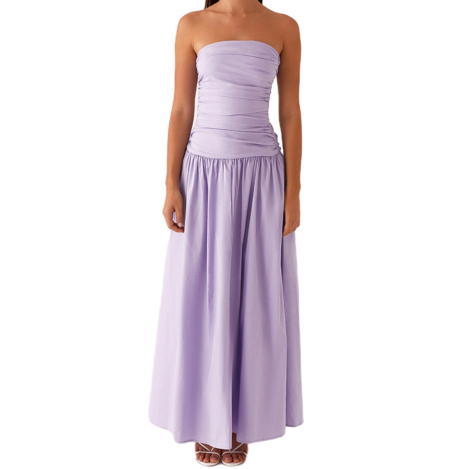 Elegant Printed Strapless Pleated Dress