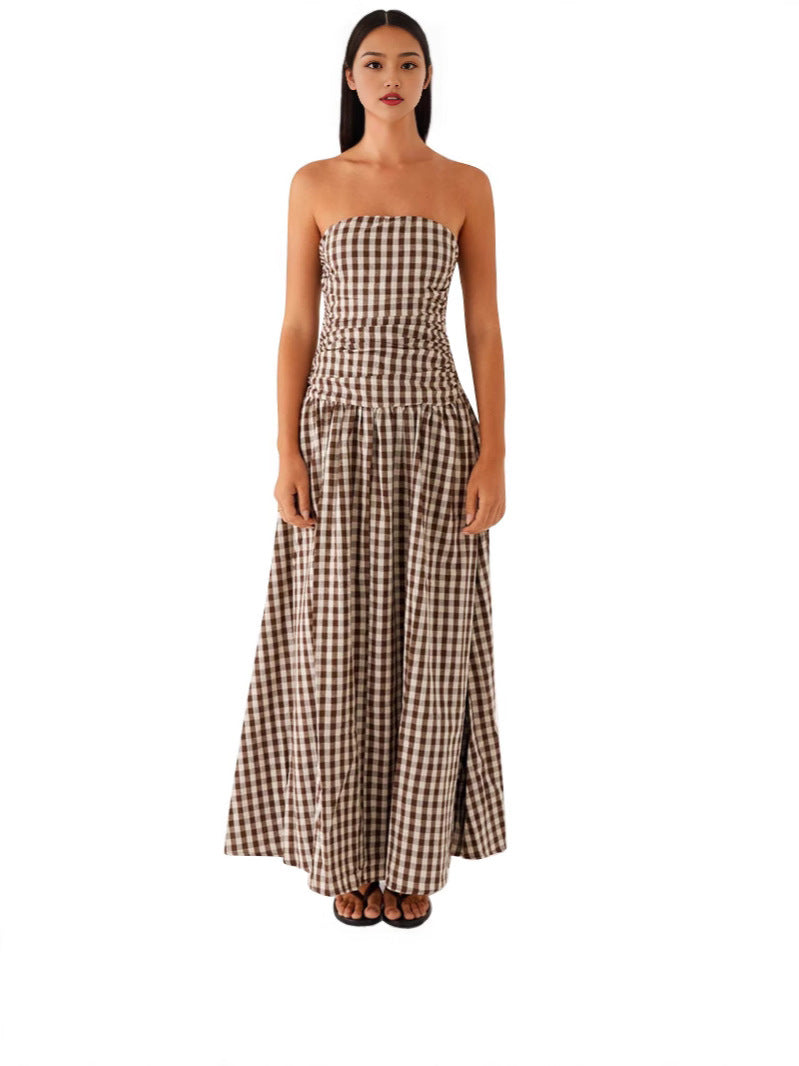 Elegant Printed Strapless Pleated Dress