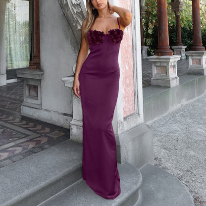 Elegant Purple Satin Backless Bodycon Dress
