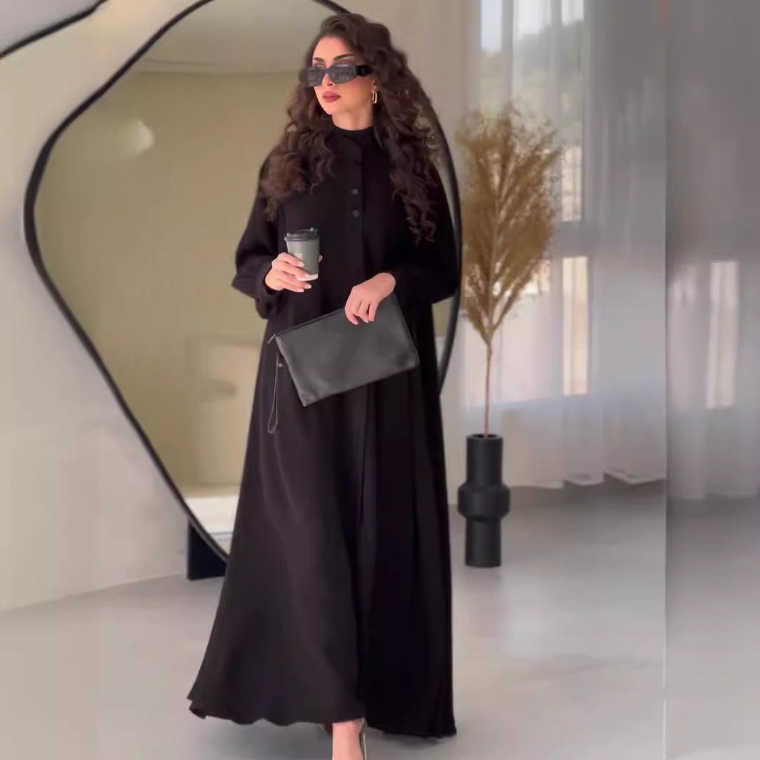 Elegant Retro Long Swing Dress with Lantern Sleeves