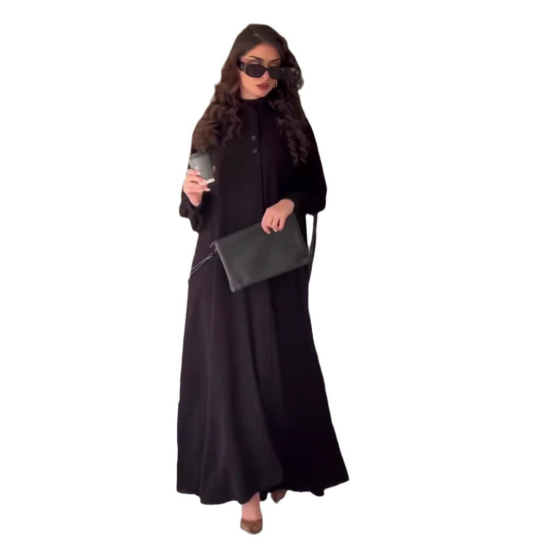 Elegant Retro Long Swing Dress with Lantern Sleeves