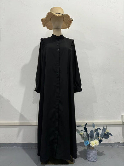 Elegant Retro Long Swing Dress with Lantern Sleeves