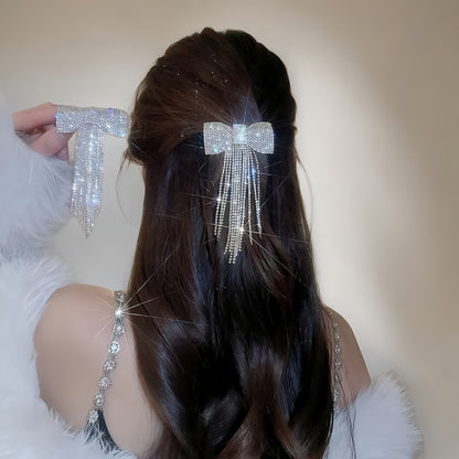 Elegant Rhinestone Bow Tassel Hairpin
