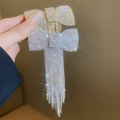 Elegant Rhinestone Bow Tassel Hairpin