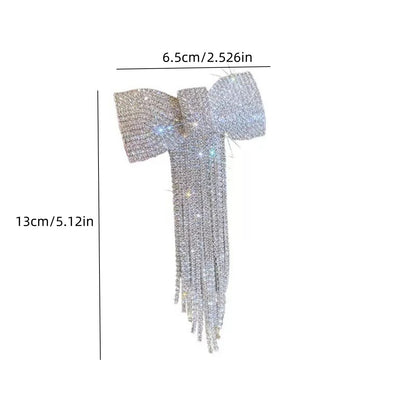 Elegant Rhinestone Bow Tassel Hairpin