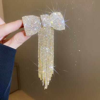 Elegant Rhinestone Bow Tassel Hairpin