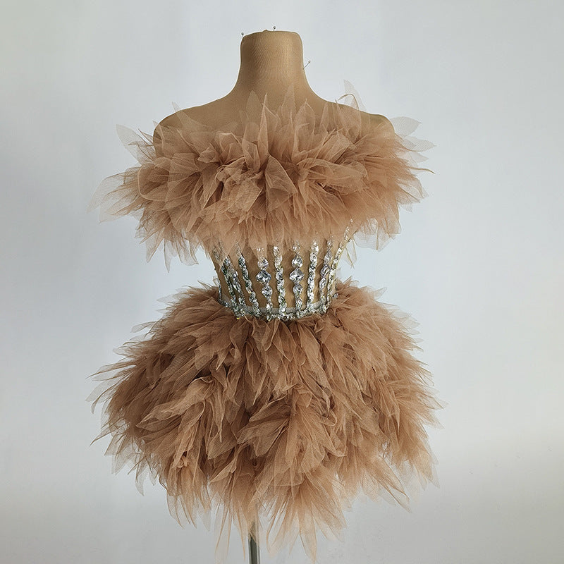 Elegant Rhinestone Mesh Party Dress