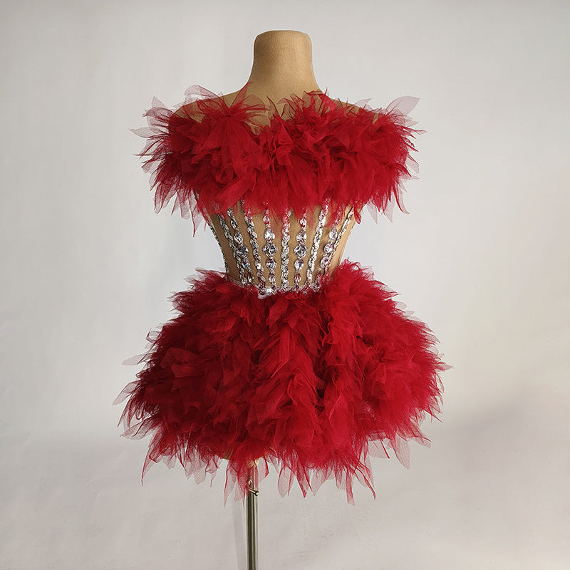 Elegant Rhinestone Mesh Party Dress