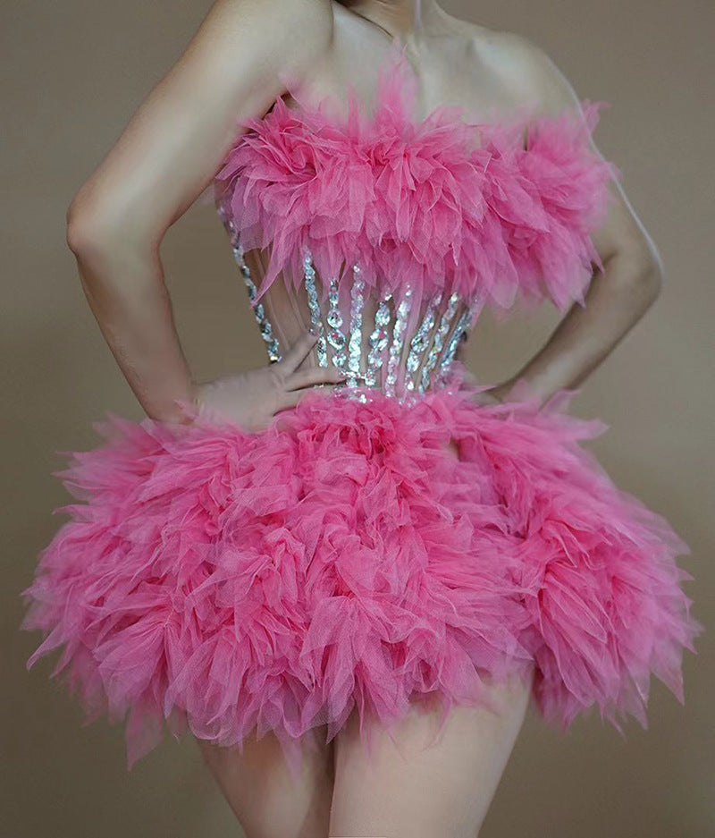 Elegant Rhinestone Mesh Party Dress