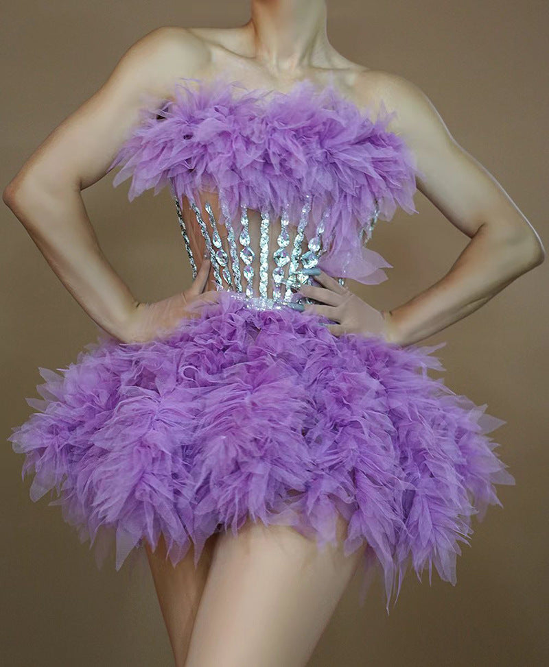 Elegant Rhinestone Mesh Party Dress