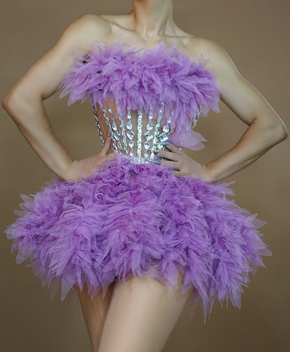 Elegant Rhinestone Mesh Party Dress