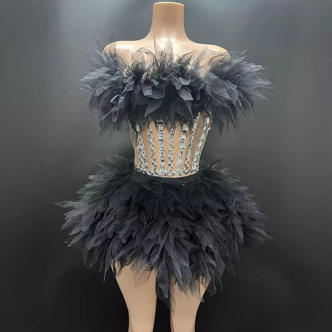 Elegant Rhinestone Mesh Party Dress