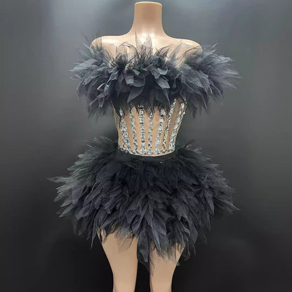 Elegant Rhinestone Mesh Party Dress