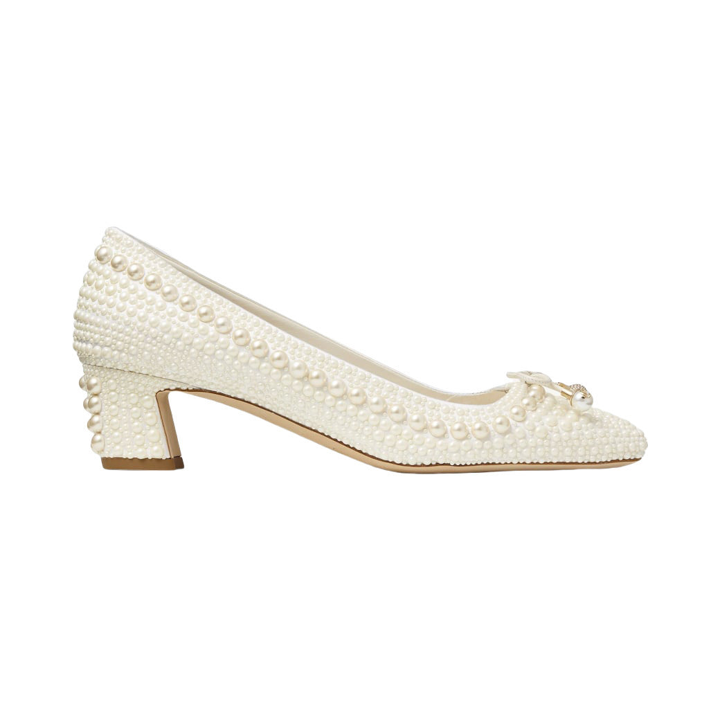 Elegant Rhinestone Pearl Bow Mary Jane Wedding Shoes