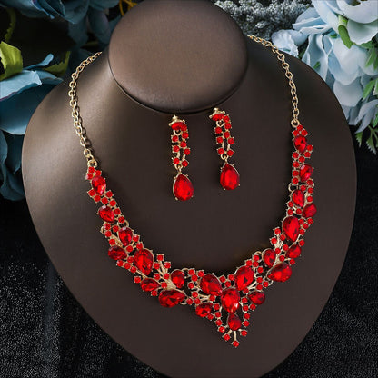 Elegant Rhinestone Teardrop Necklace and Earrings