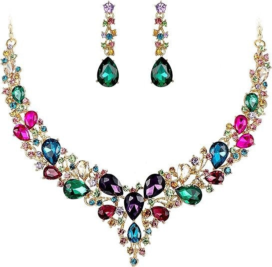 Elegant Rhinestone Teardrop Necklace and Earrings