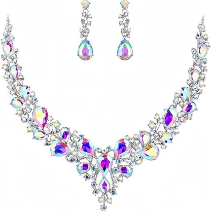Elegant Rhinestone Teardrop Necklace and Earrings