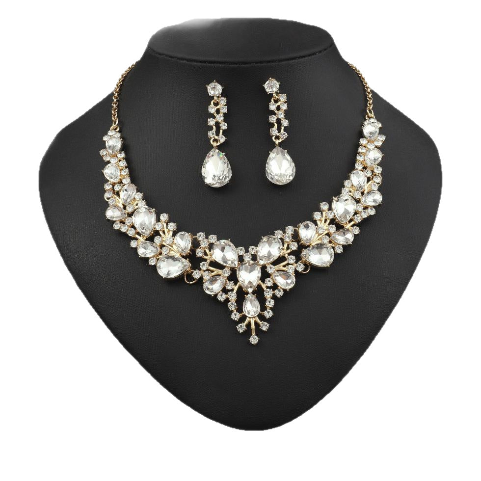 Elegant Rhinestone Teardrop Necklace and Earrings