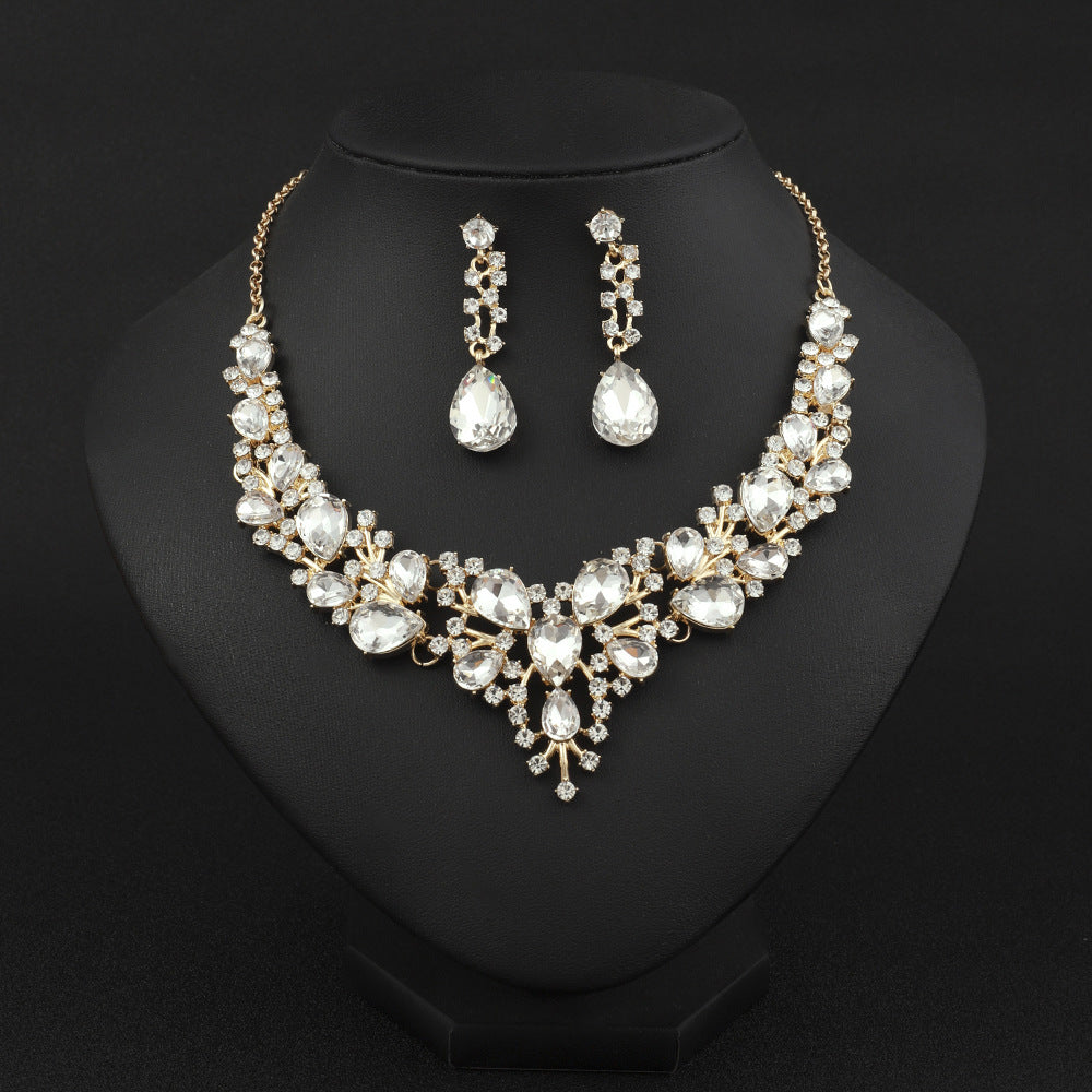 Elegant Rhinestone Teardrop Necklace and Earrings