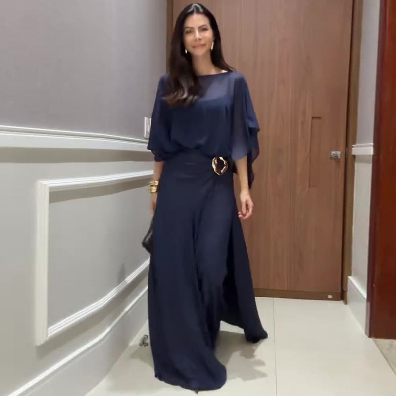 Elegant Round Neck Long Dress