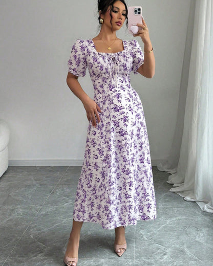 Elegant Ruffle Hem Short Sleeve Dress