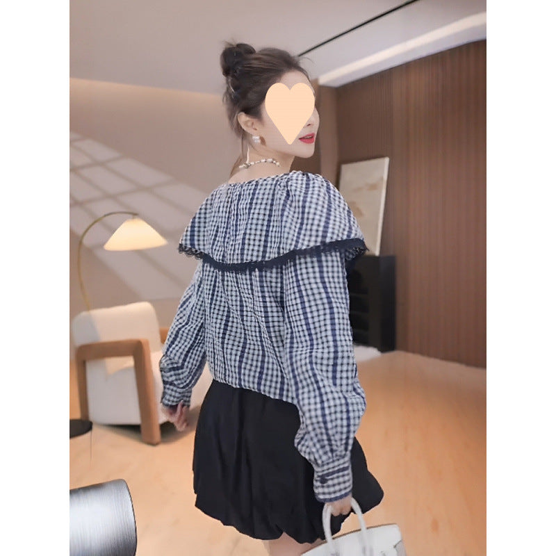 Elegant Ruffled Plaid Shirt and Skirt Pants Set