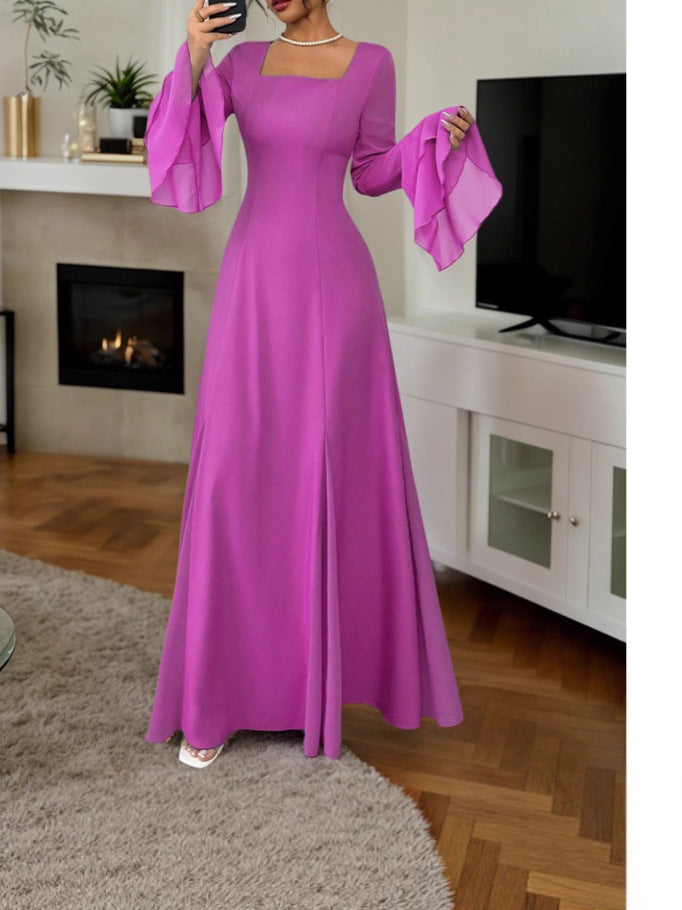 Elegant Ruffled Sleeve Long Dress