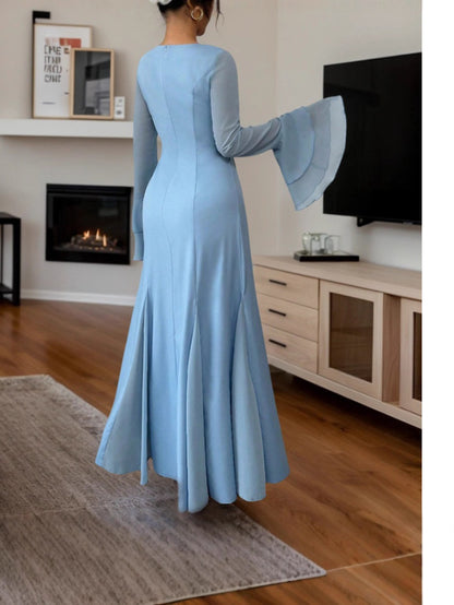 Elegant Ruffled Sleeve Long Dress