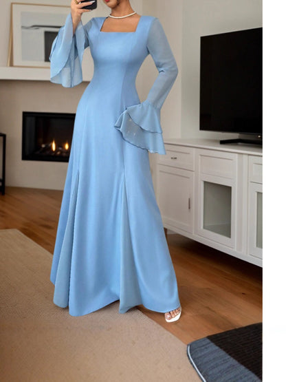 Elegant Ruffled Sleeve Long Dress