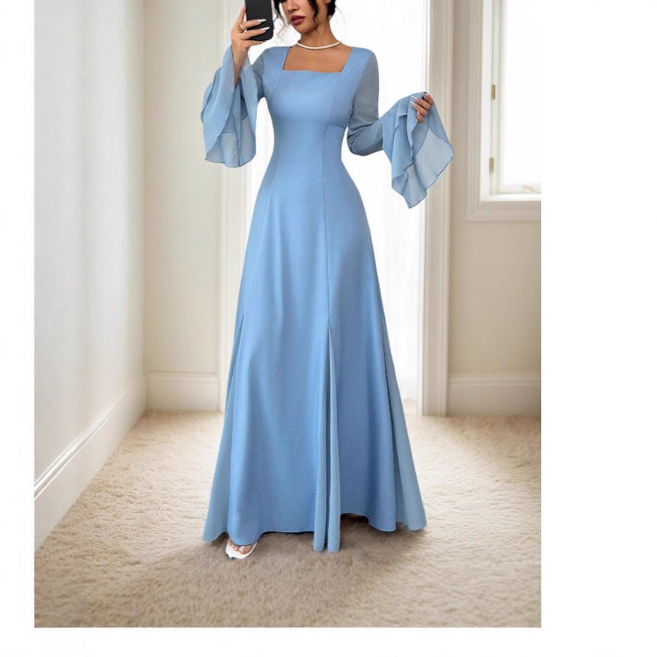 Elegant Ruffled Sleeve Long Dress