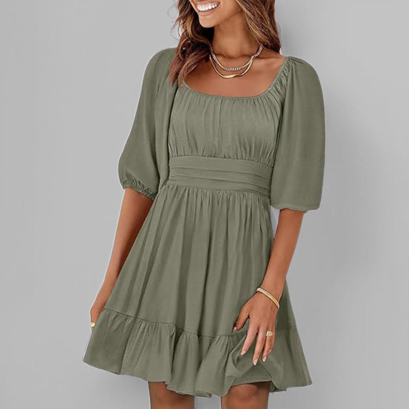 Elegant Ruffled Square Neck Dress