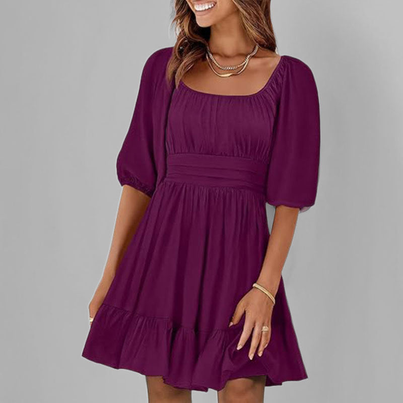 Elegant Ruffled Square Neck Dress