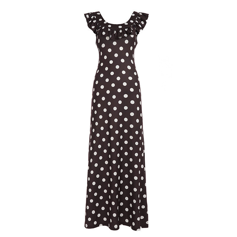 Elegant Ruffled U-Neck Polka Dot Dress