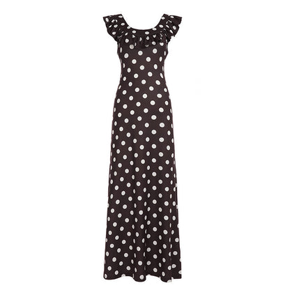 Elegant Ruffled U-Neck Polka Dot Dress