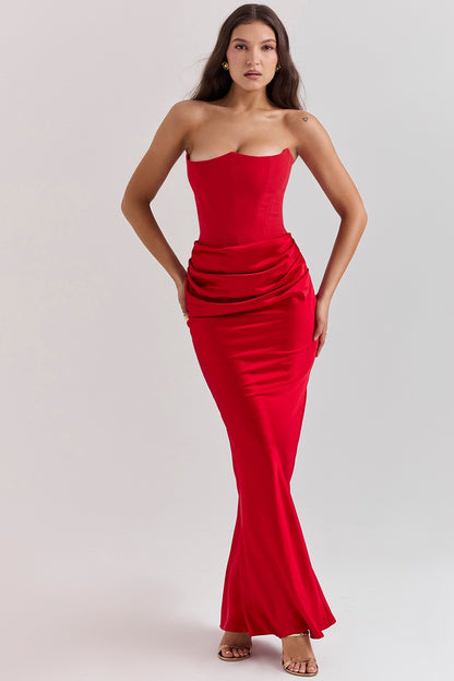 Elegant Satin Bodycon Dress with Pleated Detail