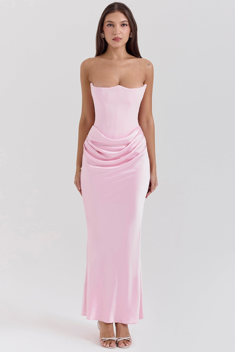 Elegant Satin Bodycon Dress with Pleated Detail