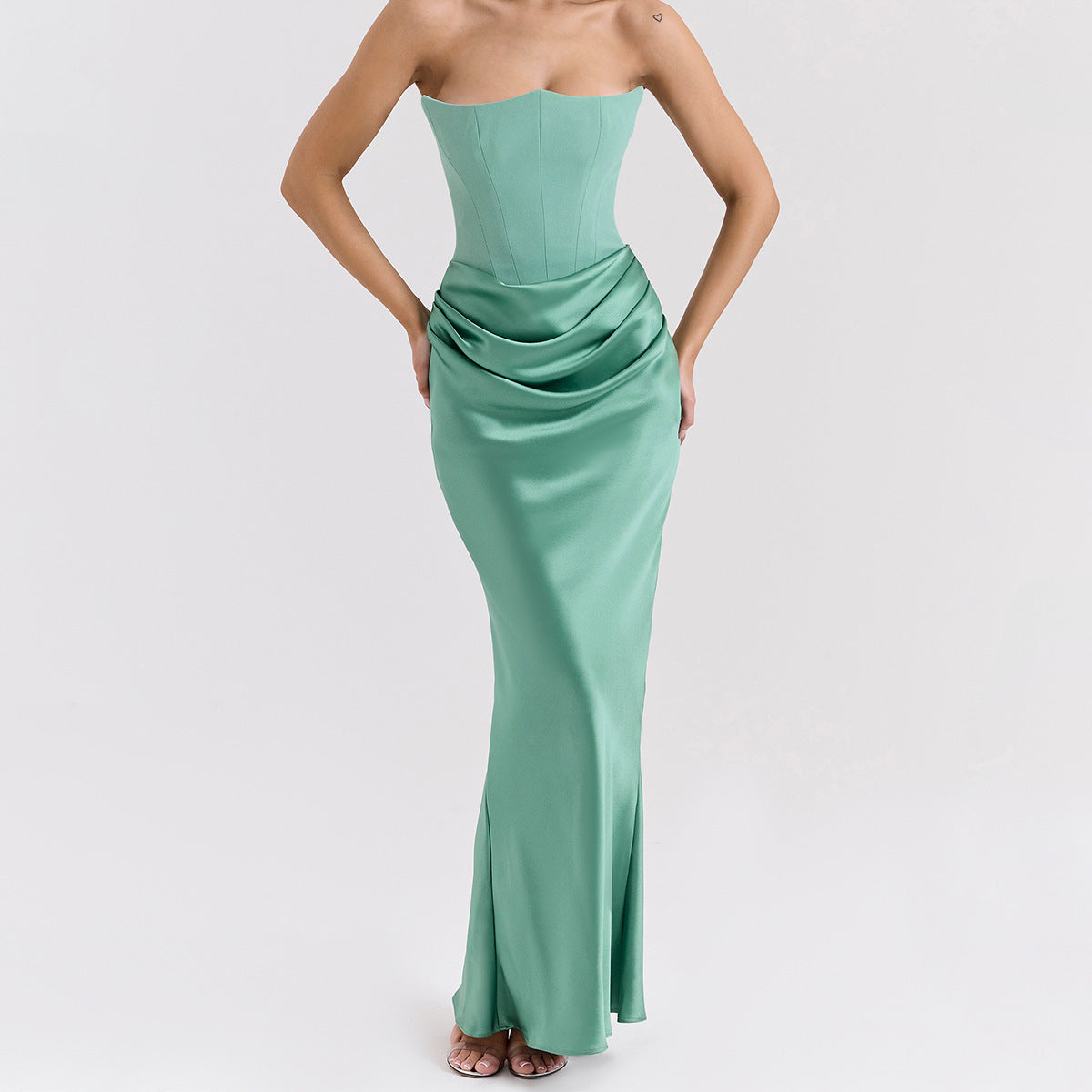 Elegant Satin Bodycon Dress with Pleated Detail