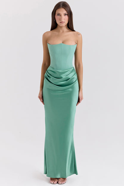 Elegant Satin Bodycon Dress with Pleated Detail